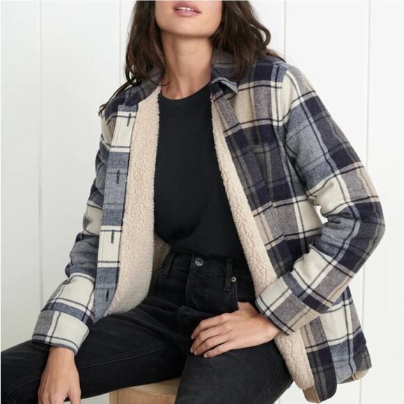 Jenni Kayne Jackets & Blazers - Jenni Kayne Shearling Farmhouse Jacket Wool Plaid Navy XL – Rare Sold Out